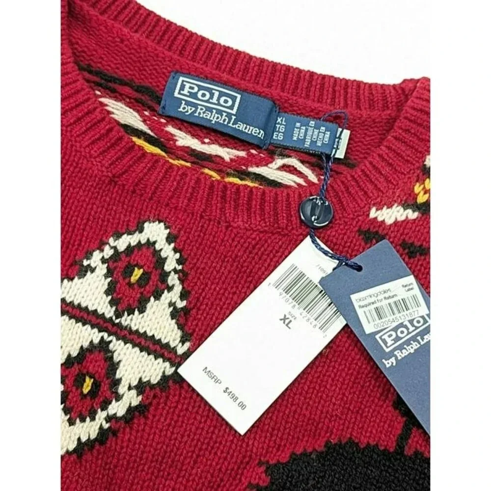 Polo Ralph Lauren Men's Red Western-Inspired Fair Isle Sweater Size XL MSRP $498